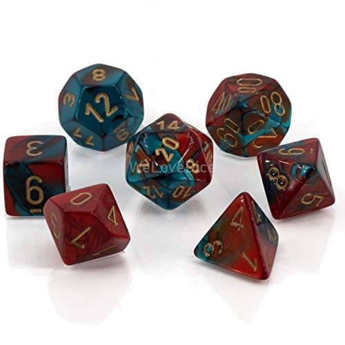 Chessex CHX26462 DiceGemini RedTealGold Set Large 18mm 25mm