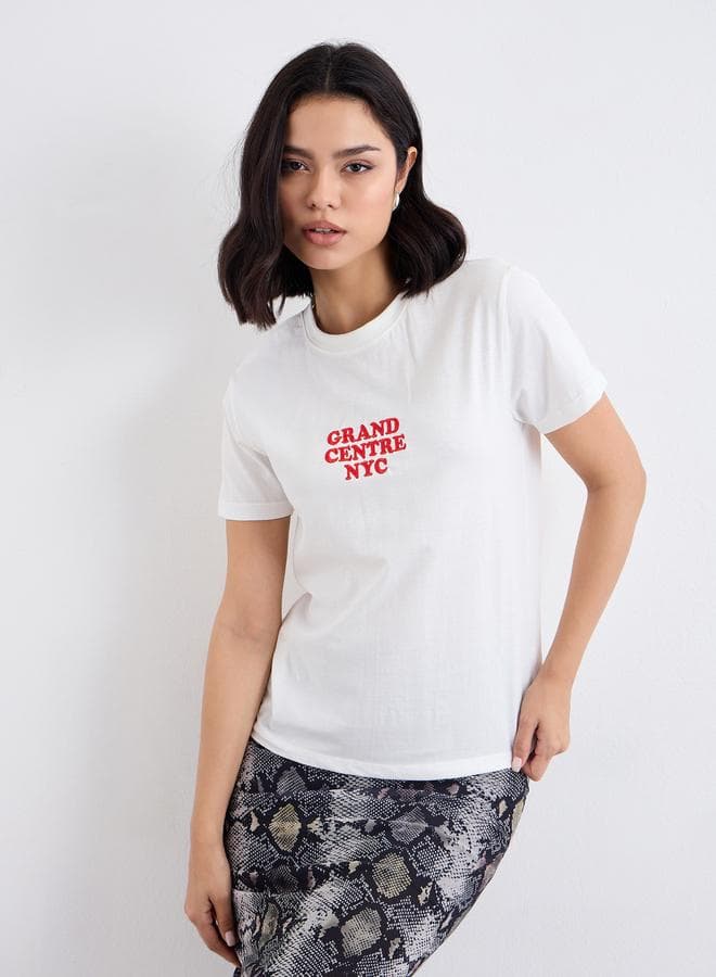 Styli Embroidered Detail Regular Fit T-Shirt