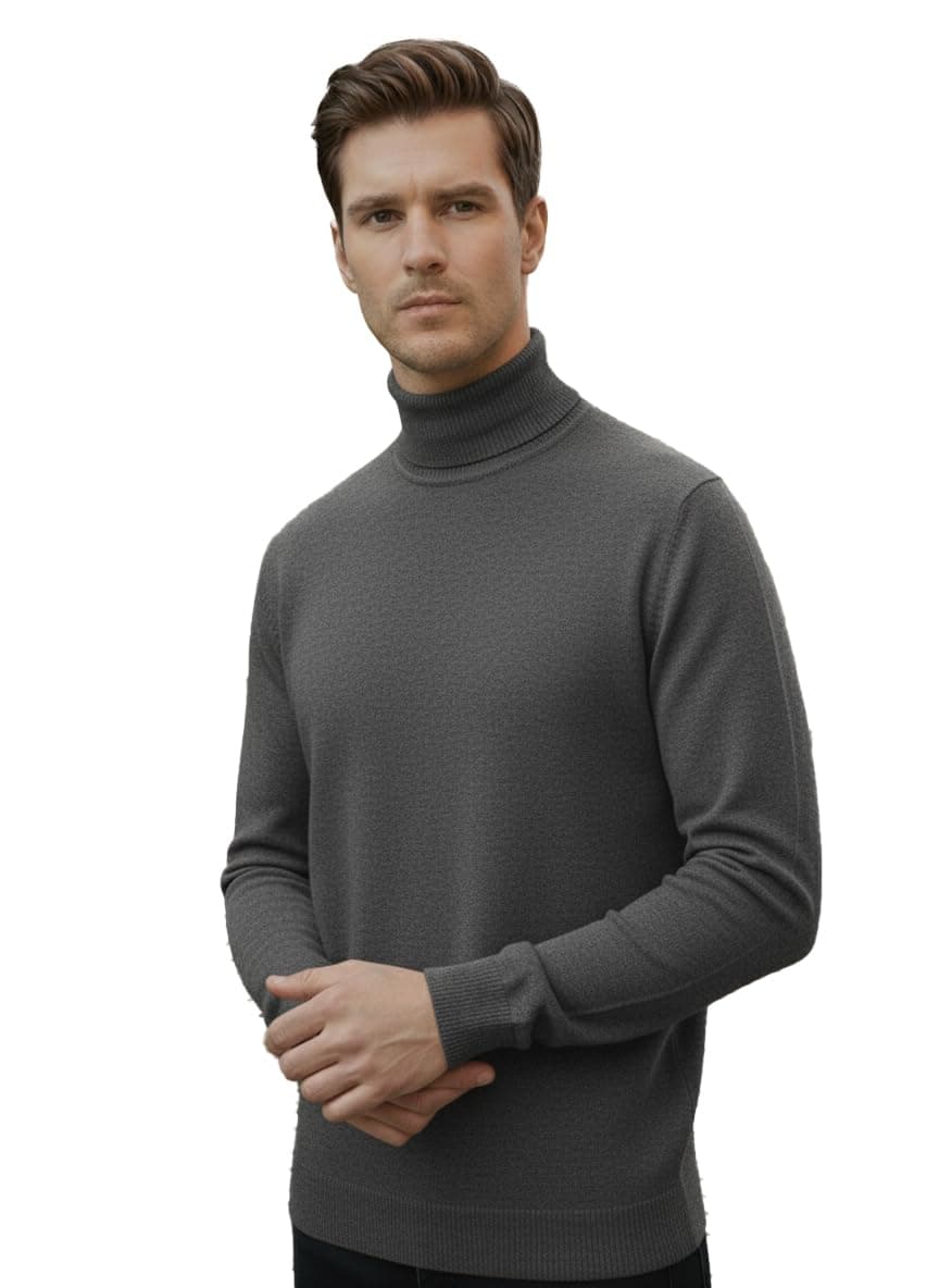 Pivl Men's Winter High Neck Solid Sweater_D.Grey-M