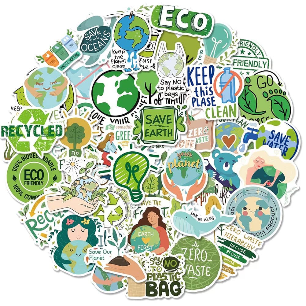 Save Planet Earth Stickers 50 Pcs Eco Friendly Waterproof Vinyl Decals for Bike Water Bottles Laptop Bicycle Refrigerator Cup Luggage Computer Mobile Phone Skateboard Dcor