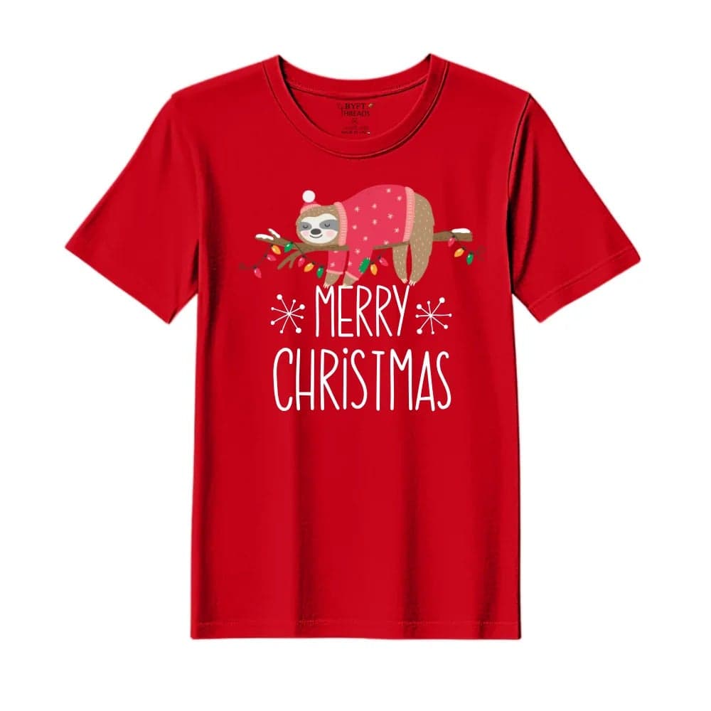 BYFT Threads Medium Red Polycotton T-Shirt - Christmas "Christmas Koala" Printed Design, Premium Holiday Collection