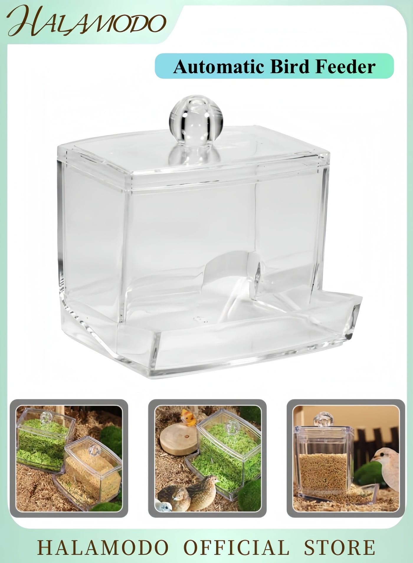Automatic Bird Feeder No Mess Pet Feeder Seed Food Container Perch Cage Accessories for Budgerigar Canary Cockatiel Finch Parakeet