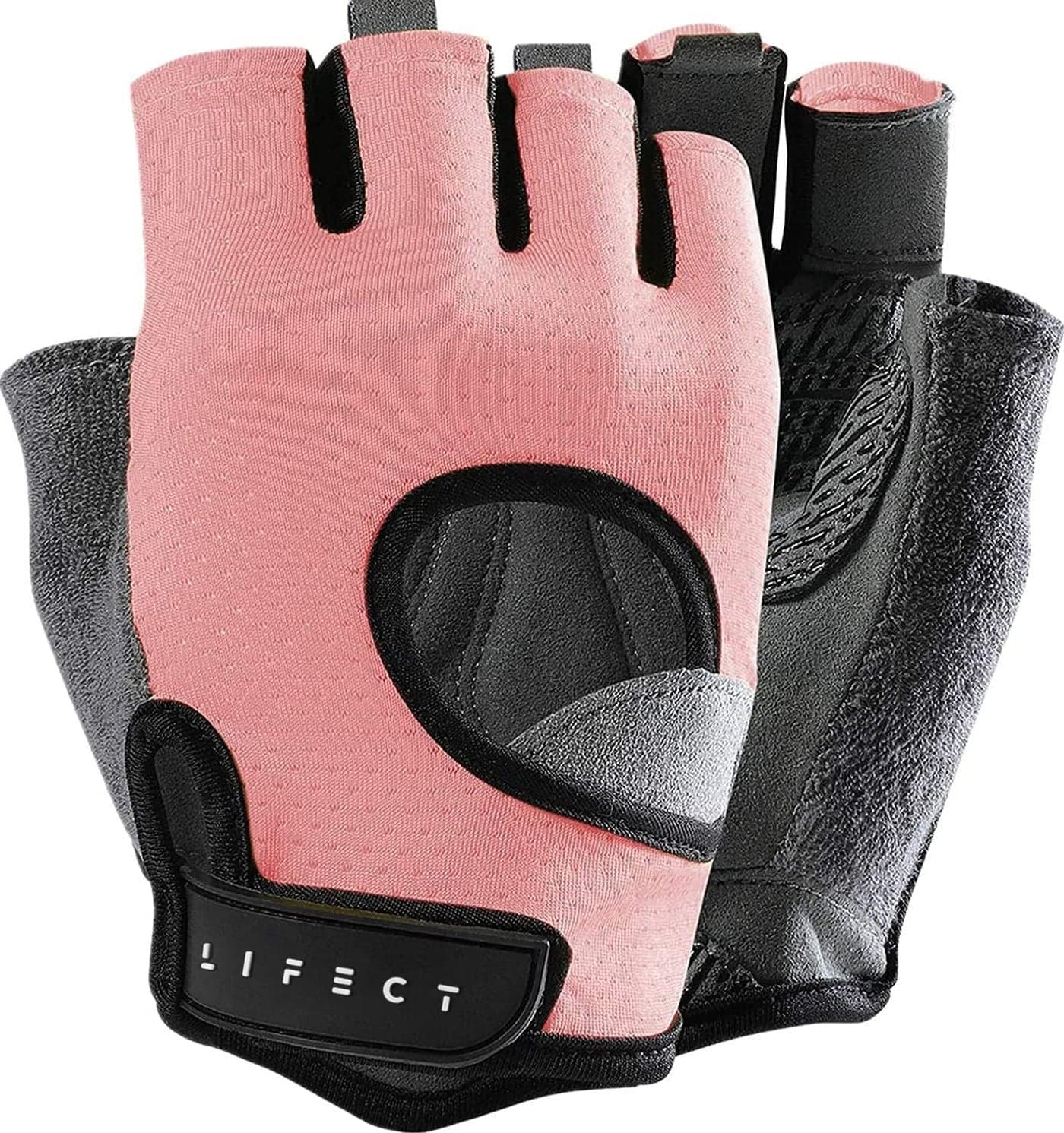 LIFECT Freedom Workout Gloves, Knuckle Weight Lifting Shorty Fingerless Gloves with Curved Open Back, for Powerlifting, Gym, Women (Pink, Medium)