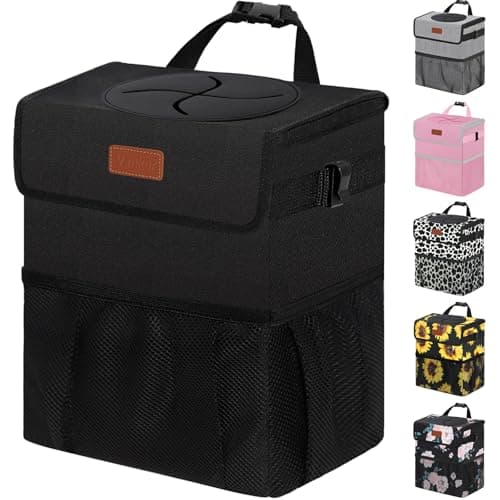 Vankor 3 Gallons Car Trash Can with Lid, Bag Bin Hanging Waterproof Automotive Car Garbage Cans Leak Proof Vehicle Trash Can Black