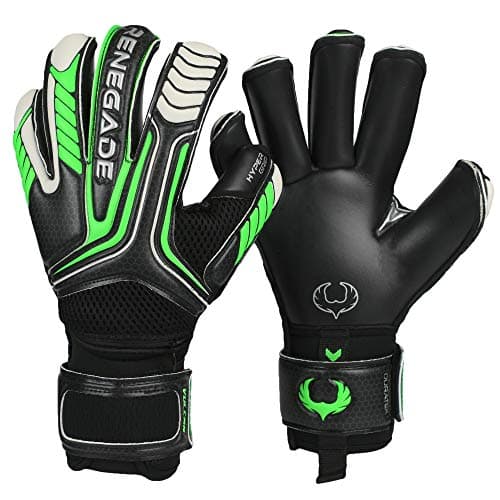 Renegade GK Vulcan Abyss Goalie Gloves with ProTek Fingersaves 353mm Hyper Grip 4mm Duratek Black Green Soccer Goalkeeper Gloves Size 6 Youth Kids Roll Cut Level 3