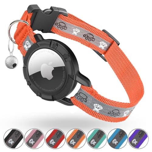Reflective AirTag Cat Collar, Integrated Cat Tracker Collar with Air Tag Holder and Bell, Safety Elastic Band Cat GPS Collars for Girl Boy Cats, Kittens and Puppies (Orange,XS)