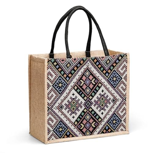 HSOOVZN Jute Tote Bags for Women,14''x12'' Large linen handbag with Laminated Interior and Soft Handles for Shopping Traveling (Yellow02)
