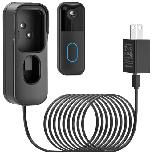2in1 Charging Cable with Adapter & No Drill Adhesive Doorbell Mount for Blink Video Doorbell (2nd Gen)-2025 Release, Doorbell Transformer with 16.4ft Weatherproof Power Cord for Blink Doorbell-Black