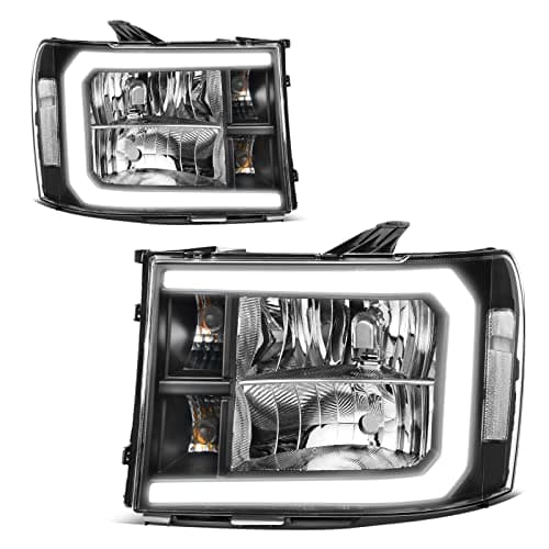 AUTOSAVER88 LED DRL Headlights Assembly Compatible with 2007-2013 GMC Sierra 1500/2007-2014 GMC Sierra 2500 HD/Sierra 3500 HD (Not fit classic models) Headlamp Black Housing Clear Lens