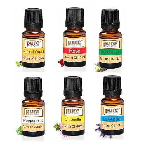 Pure Source India Set of 6 Aroma Oil 10 ML Each,Lavender,Rose,Citronella,Eucalyptus,Peppermint,Sandal Wood