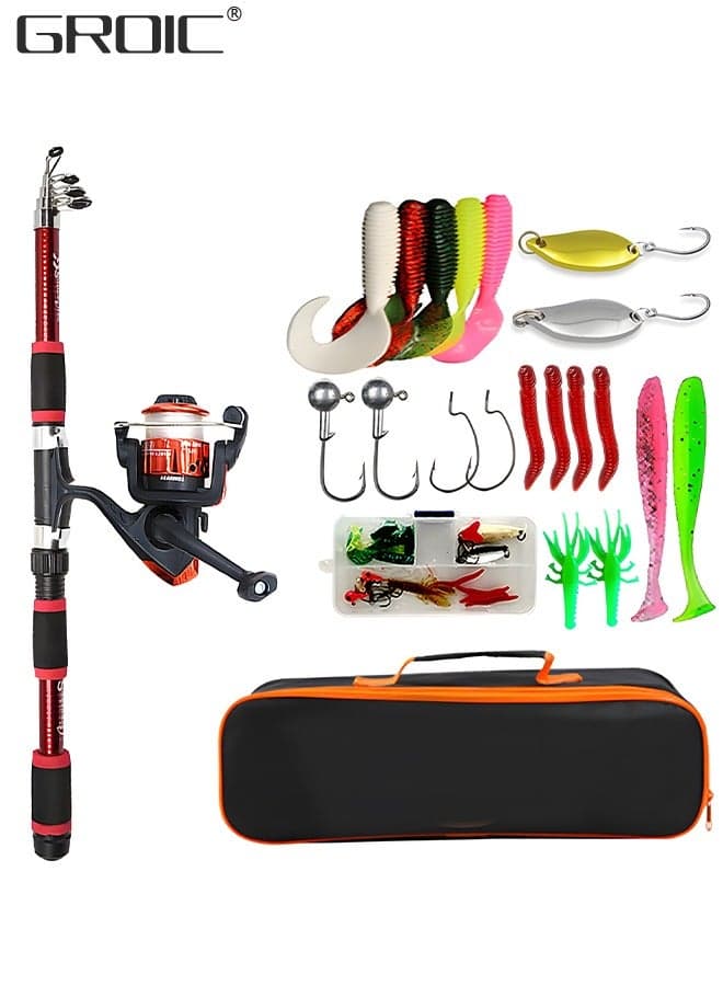Lures Set Hard Sea Fishing Rod and Reel Combos, Portable Telescopic Fishing Rod and Reel Combo Kit, with Carrier Bag, Fishing Gear, Fishing Lures, Complete Sea Pole Kit