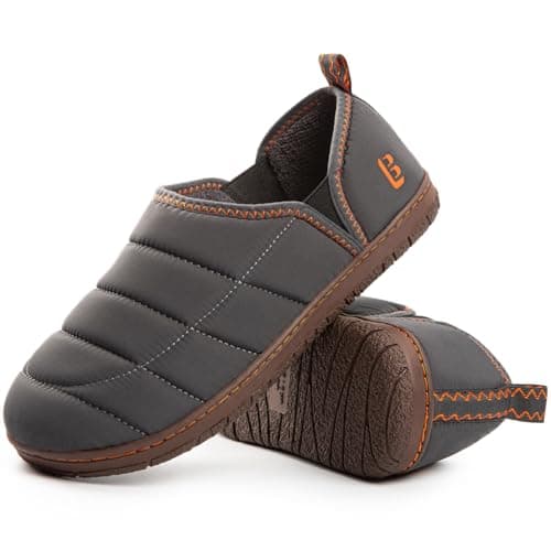 LongBay Men's Outdoor Slippers Two Tone Warm Memory Foam Slip On Indoor House Shoes bedroom Loafers Grey, 9