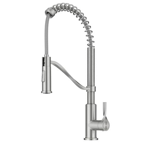 KRAUS Torak Pull Down Kitchen Faucet in Spot-Free Stainless Steel with Commercial Style Spring Spout, 2 Function Sprayer, Pre-Attached Water Lines, and Mounting Hardware, KPF-2635SFS