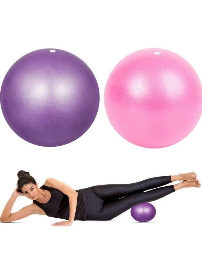 2 pcs Soft Pilates Balls 25CM Exercise Balance Ball Gym Fitness Perfect for Yoga Core Training and Physical Therapy Pink Purple