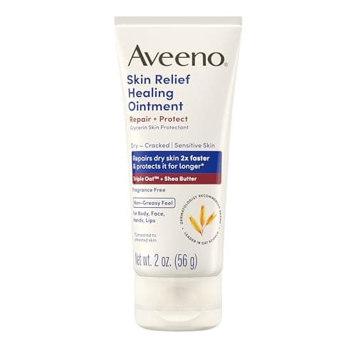 Aveeno Skin Relief Healing Ointment, Repair & Protect Extra Dry, Cracked Skin, Glycerin Protectant with Triple Oat & Shea Butter, Fragrance-Free & Non-Greasy Feel, Travel Size, 2.0 oz