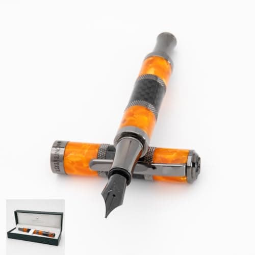 Monteverde USA Regatta Sport Fountain Pen in Orange and Carbon Fiber - Broad Nib, Luxury Refillable Pen with Gunmetal Accents, Premium Gift