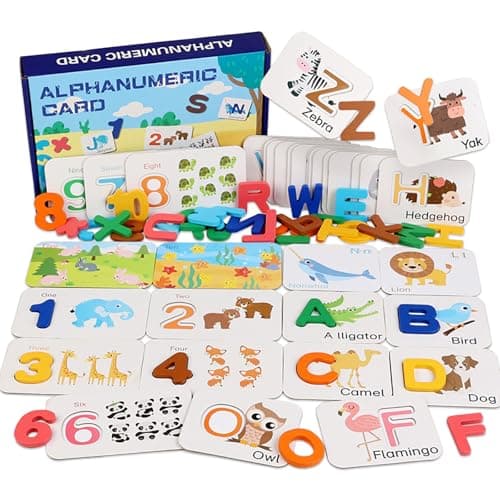 Alphabet Flash Cards Numbers and Alphabets Flash Cards Set Wooden Letters Number Blocks Sight Words Matching Game Toddler Preschool Learning Activities Toys for Preschool Kids Age 4 Year Over