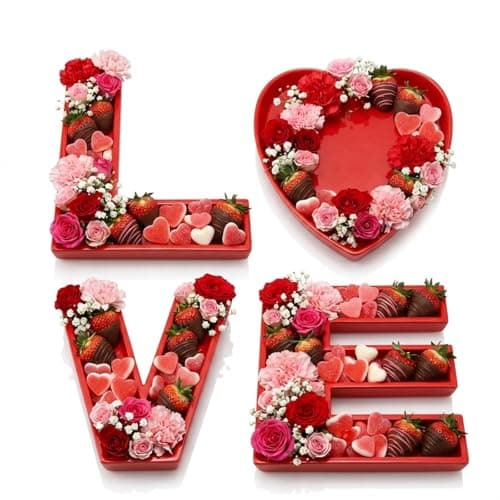 FoldTier 4 Pcs Valentine's Day Love Charcuterie Board Ceramic Fillable Letter Tray Heart Shaped Candy Bowl Dish for Fruit Platter Vegetable Valentine's Day Wedding Birthday Anniversary