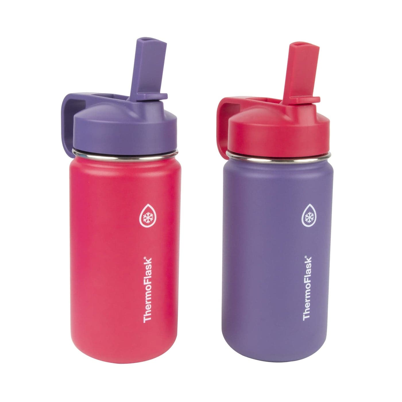 ThermoFlask Kids Bottle with Straw Lid Durable DishwasherSafe Water Bottles Lids LeakProof Bottle Lid Design Reusable Water Bottles for Everyday Use 14 oz PunchEggplant 2 Pack