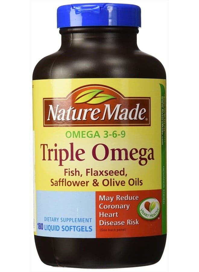 Triple Omega 3 6 9 - Fish, Flaxseed, Safflower & Olive Oils - 180 Softgels