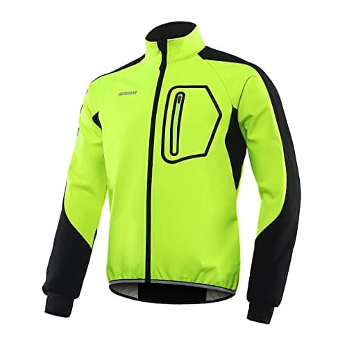 BERGRISAR Men's Cycling Jacket Winter Softshell Fleece Biking Jacket Thermal Running Windbreaker BG011 Green Size Large