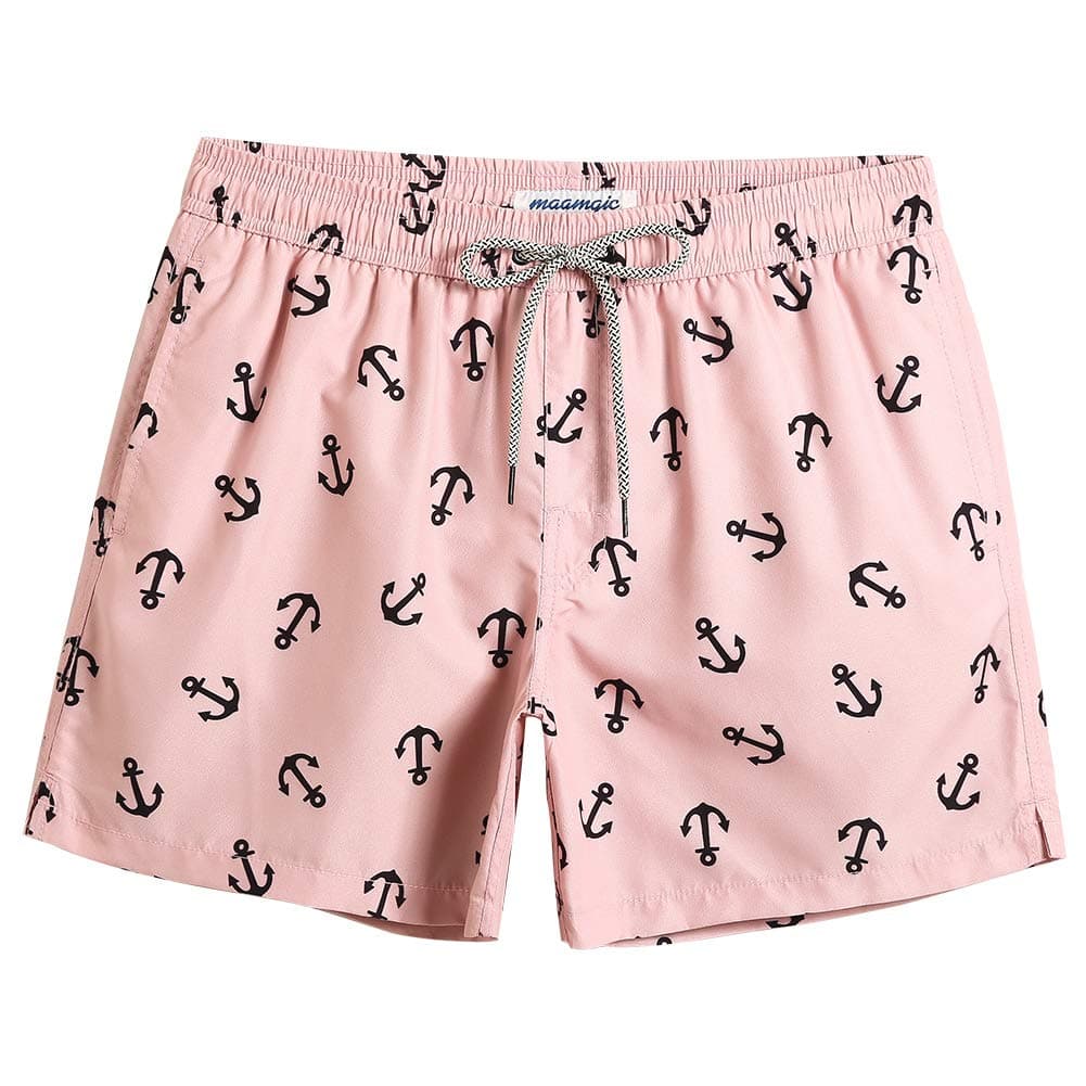 maamgic Mens Swim Trunks 5" with Mesh Lining Quick Dry Bathing Suits for Men Swim Shorts Swimwear Medium Light Pink