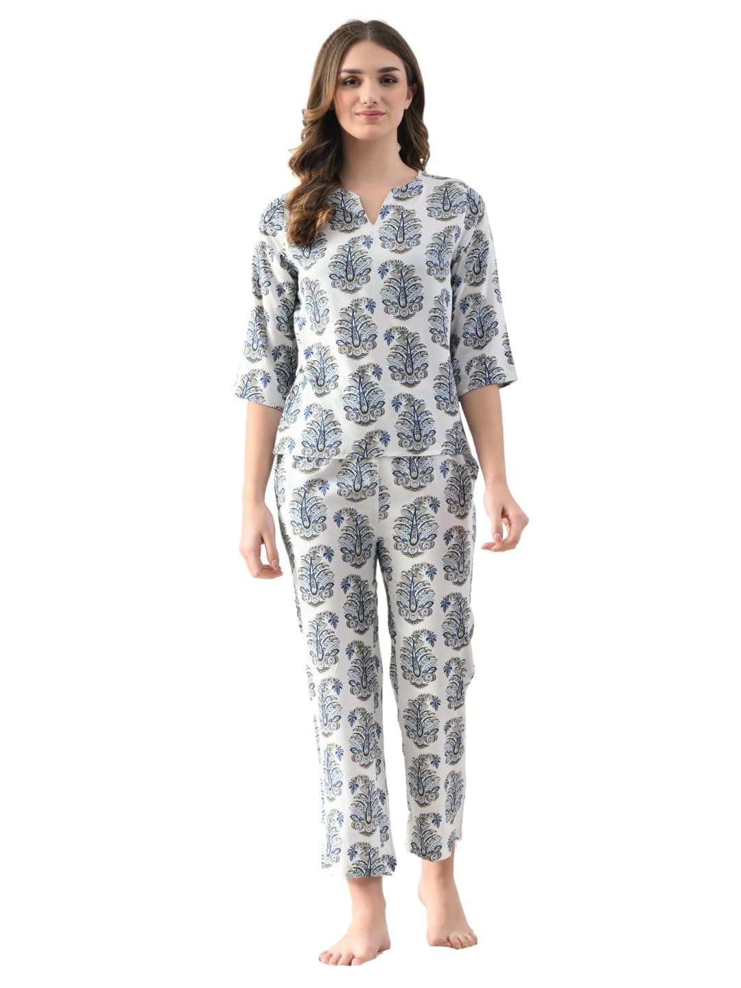 UNIfringe Women's Sleeve Printed Rayon Women Nightwear Set – Soft & Breathable Corset for Women for Comfortable Sleep | Night Suit for Women | Night Pants for Woman | Woman Night Dress Set