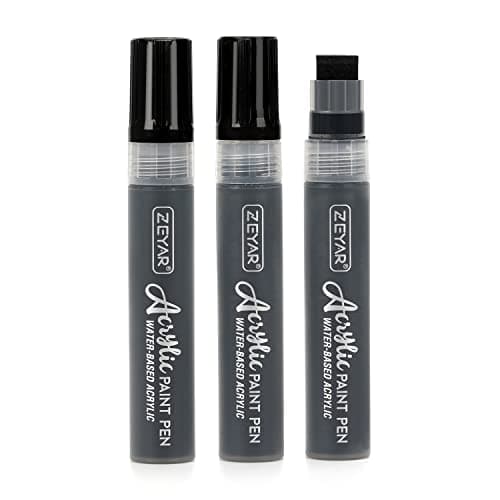 ZEYAR Jumbo Paint Marker Pens Water Based Acrylic 15mm Felt Tip Waterproof and Permanent Ink Great on Plastic Posters Stone Metal Glass and more 3 Black
