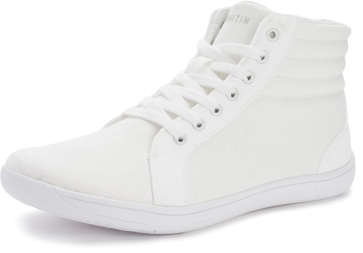 WHITIN Men's Wide Toe Box High Top Barefoot Shoes Boots Fashion Canvas Sneakers Zero Drop Sole Size 9.5 Casual Minimalist Walking All White 43