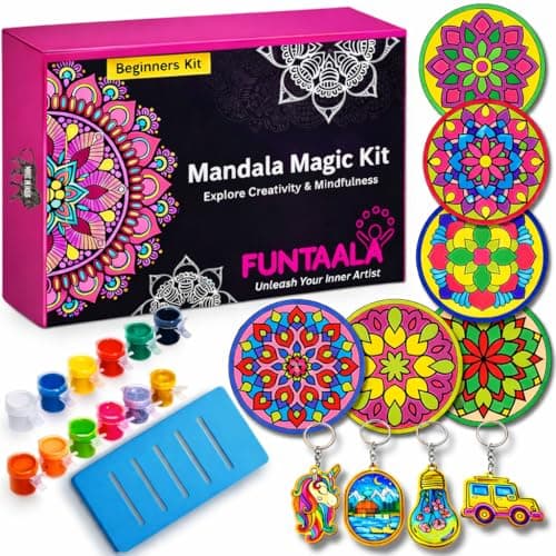 Funtaala Wooden Mandala Paint Kit Tea Coasters Art and Craft Kit | DIY Coaster Painting Set with Colours and Brush | Gift for Girls and Boys Ages 9-15 | Mandala Art Coasters