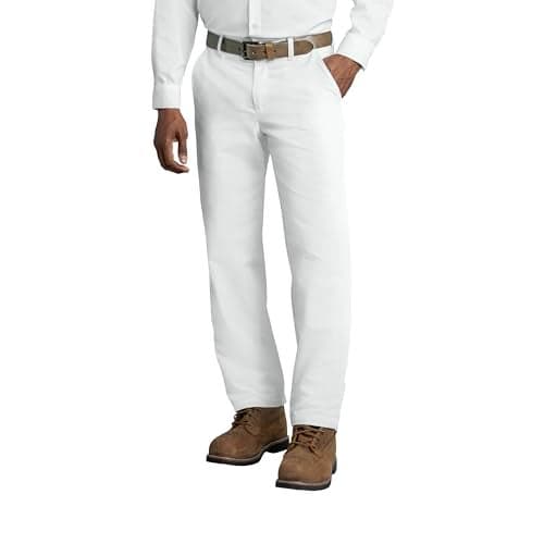 Red Kap Men's Stain Resistant, Flat Front Work Pants, White, 32W x 30L