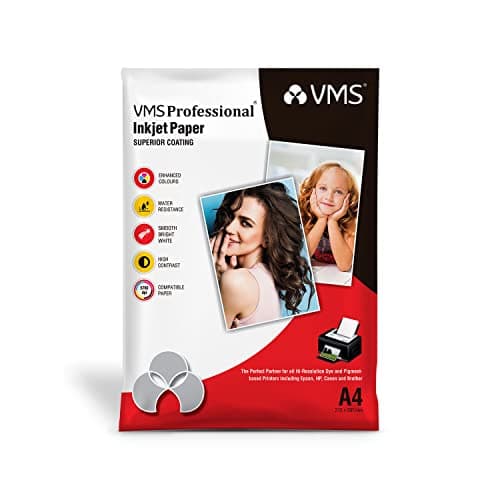 VMS Professional 130 GSM A4 Glossy Photo Paper – Water Resistant, Pack of 50 sheets, Compatible with all Inkjet Printers