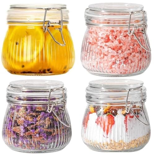 Ash & Roh Airtight Transparent storage jar with Rubber Seal lid and Clip Lock - Perfect for Kitchen Canning, Fermenting, and Storing Dry Food, Spices, Tea, Snacks, Sugar, and More (pack of 4, 1500 ml)