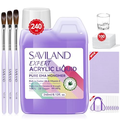SAVILAND 8OZ EMA Acrylic Liquid Monomer Pure EMA Odorless Liquid Monomer Professional Nail Monomer Liquid Kit for Acrylic Powder with Acrylic Brush Dappen Dish Nail Table Mat Nail Tech Salon