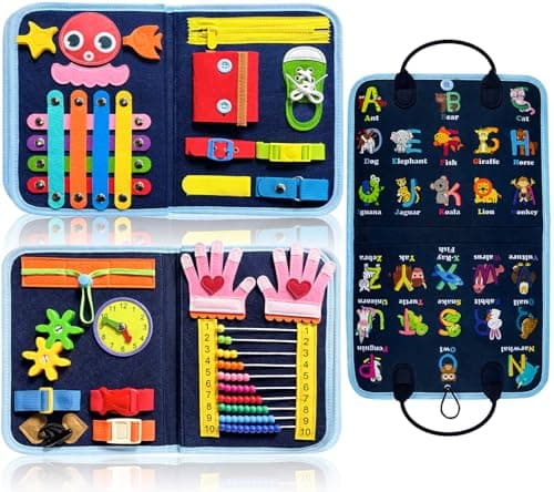 Gojmzo Busy Board Montessori Toys for Toddler Boys Girls Gifts Sensory Toys for Toddlers Educational Travel Preschool Activities Learning Alphabet Count Fine Motor Skills