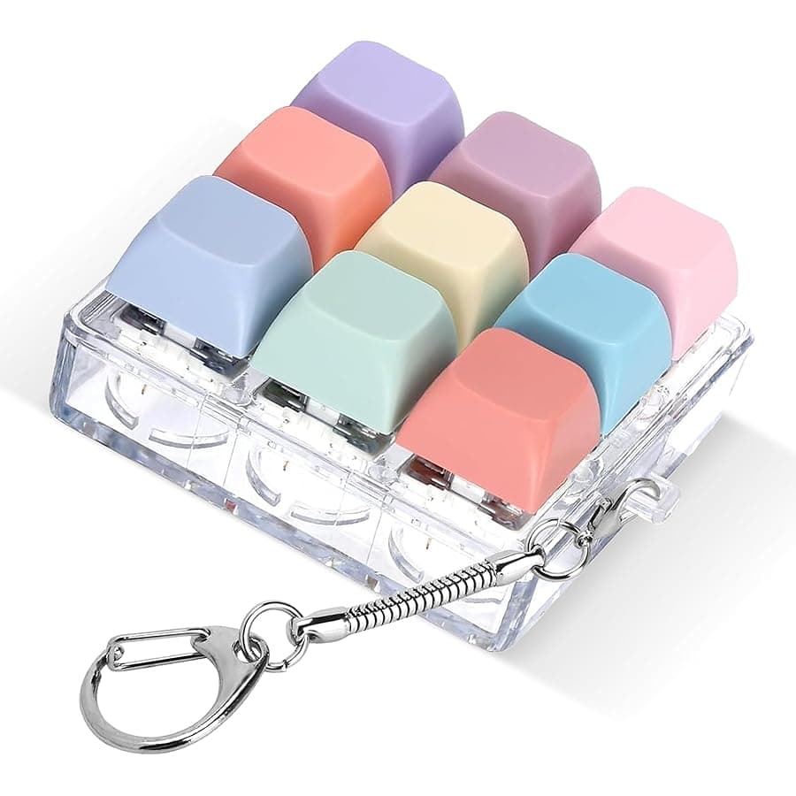Keyboard Fidget Toy, Fidget Clicker Keychain Stress Relief on Toy for Adults, Colorful Macaron Stress Relief Gifts for Stress Relief and Pass Time