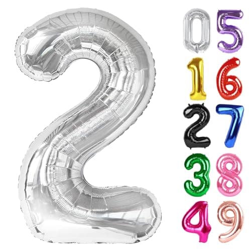 Silver Number 2 Balloon 40 Inch 2nd Birthday Decoration for Toddlers Girls Boys Sparkling 2 Number Balloon Party Decor