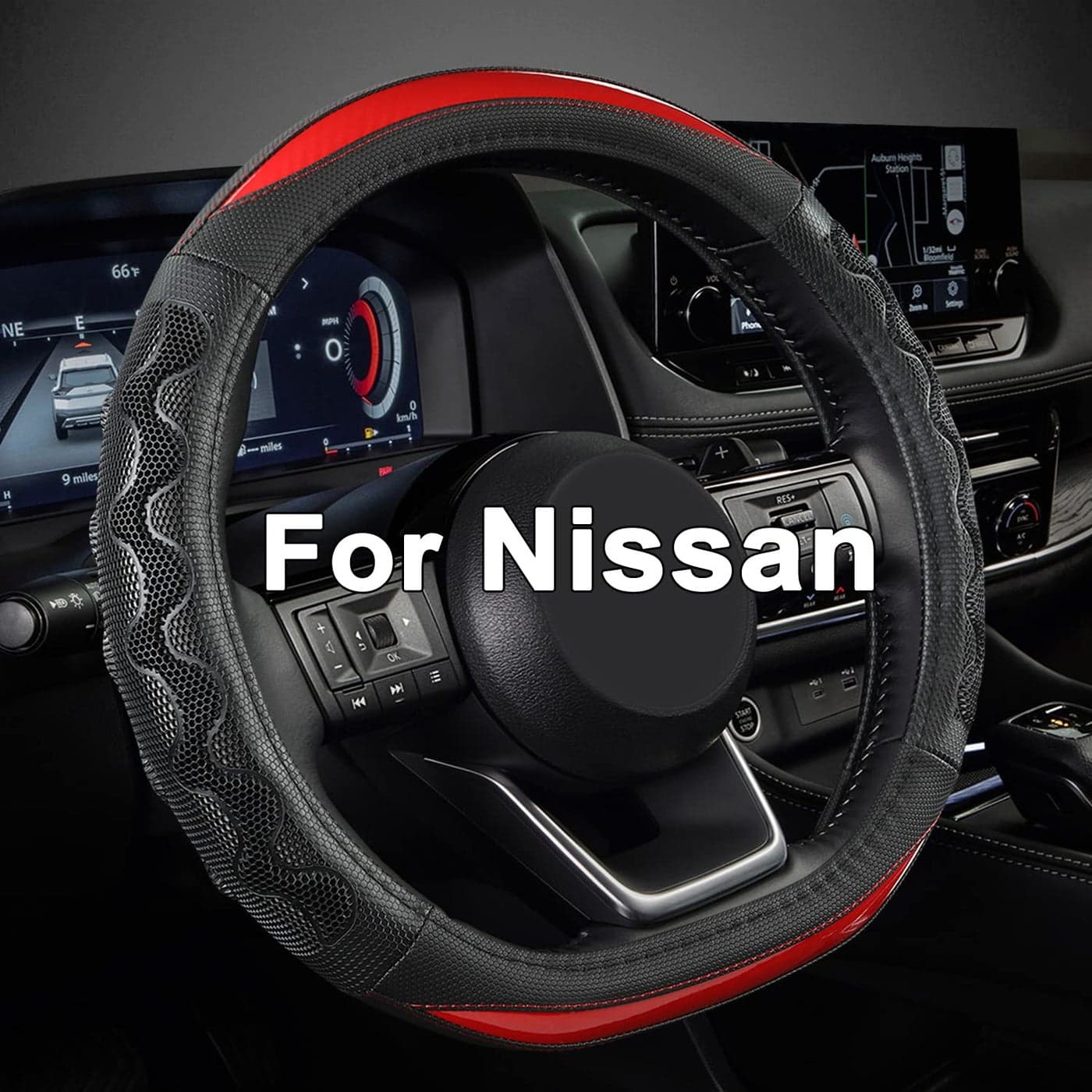 GIANT PANDA Steering Wheel Cover for Nissan Altima Rogue Car Steering Wheel Cover for Nissan D ShapeRedDShaped