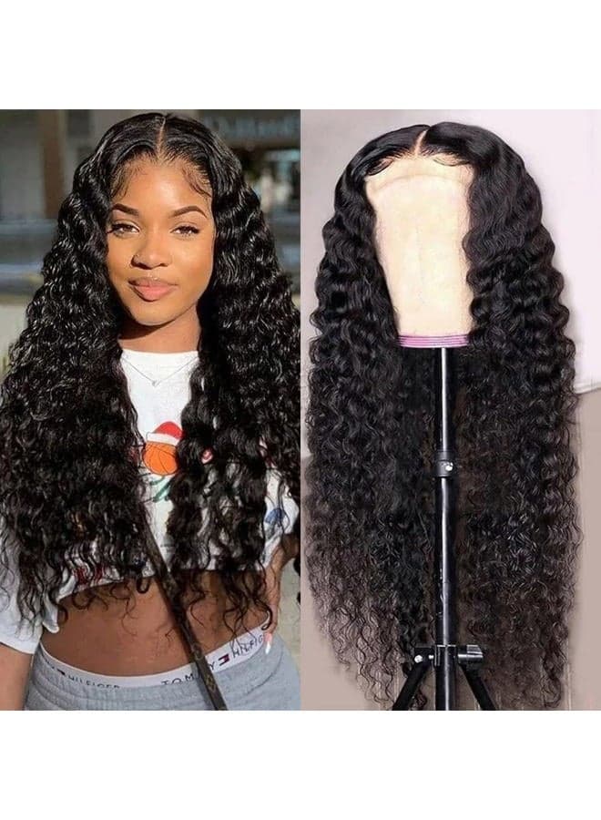 Deep Wave Lace Front Wigs Human Hair for Black Women Curly Human Hair Wig Wet Wavy Wear and Go Glueless Wigs Pre Plucked Bleached Knots Brazilian Virgin Wig with Baby Hair Natural Color 18 Inch