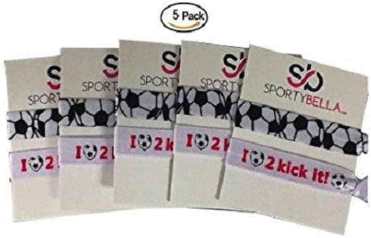 Infinity Collection Soccer Hair Accessories 5 Sets of Soccer Hair Ties No Crease Soccer Hair Elastics Sets for Soccer Teams Soccer Party Favors