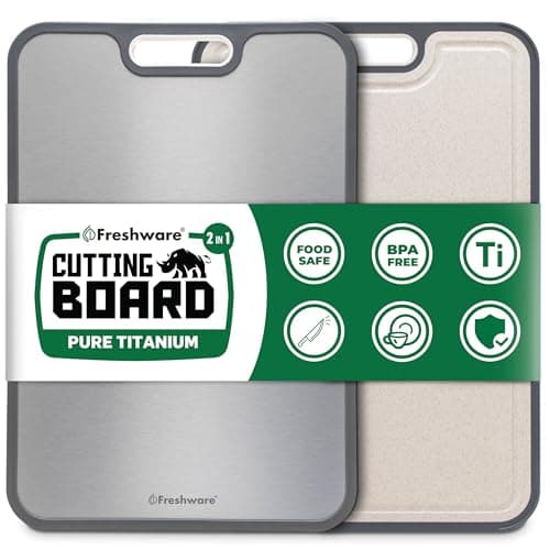 Freshware Titanium Cutting Board for Kitchen, Double Sided and Non Slip Cutting Boards, Pure Titanium/PP, Chopping Board with Juice Grooves, Dishwasher Safe, Large 15.2" by 10.5"