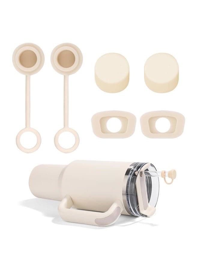 6pcs Silicone Spill Proof Stopper Set, Reusable Spill Proof Plug Spill Proof Straw Stopper with Straw Covers Tumbler Accessory Compatible with Stanley Cup 2.0 40/30oz (Cream Yellow)