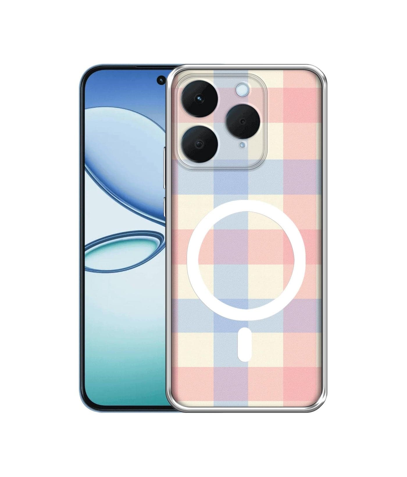 Casotec Case Cover for Realme 15T 5G Pastel Checkboard MagSafe Ring Design (Not MagSafe Compatible) | UV Printed Soft TPU Shockproof Back Case for Realme 15T 5G