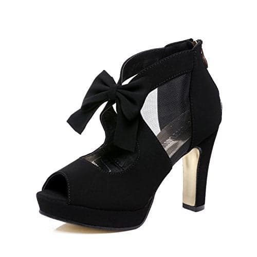 GATUXUS Open Toe Women Platform High Heel Shoes Bows Strappy Sandals (US 10, Black)
