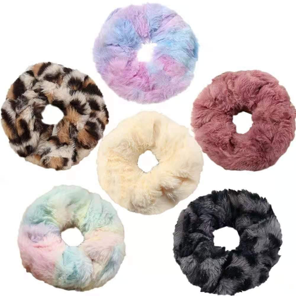 6 Pcs Leopard Towel Scrunchies for hair Drying with Tie dye and Solid Soft Microfiber Hair Scrunchies Thick Fuzzy Scrunchies for hair Frizz Free Hair Bobbles Ropes Traceless Ponytail Holder Cow Hair
