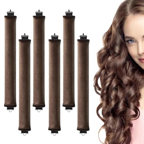 MAYCREATE® 6PCS Heatless Hair Curler to Sleep in No Heat, Satin Heatless Curls Overnight Rods Curling Set Jumbo Foam Sponge Hair Rollers Curlers for Long Hair Women Styling Tool, Brown