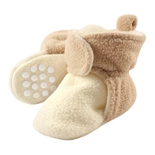 Luvable Friends baby girls Cozy Fleece Booties Slipper Sock, Cream Tan, 0-6 Months Infant US