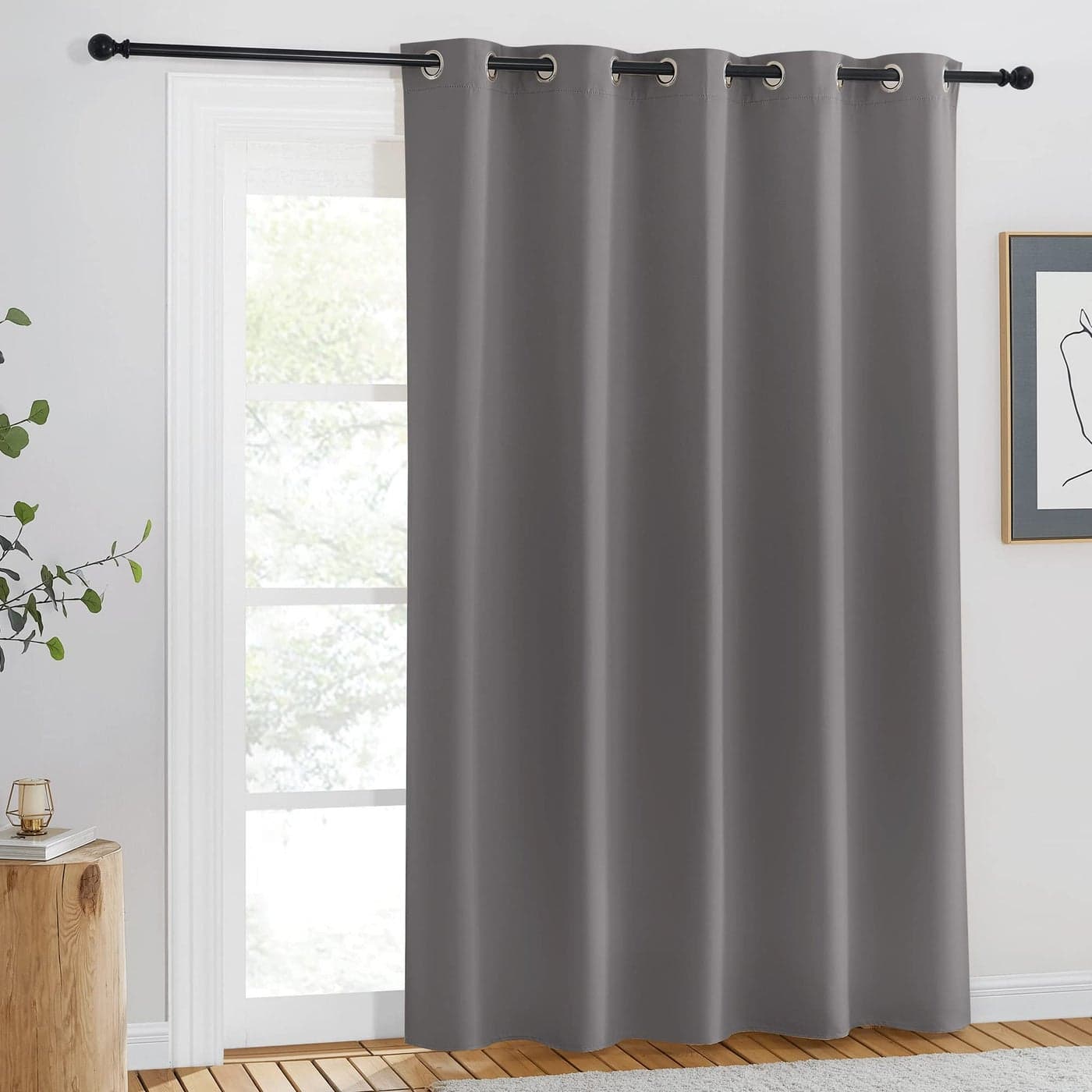 NICETOWN Doorway Curtain Panel for Bedroom Room Darkening Light Blocking Thermal Insulated Solid Ring Top Blackout Window Drapes for Living Room 1 Panel W66 x L84 Gray