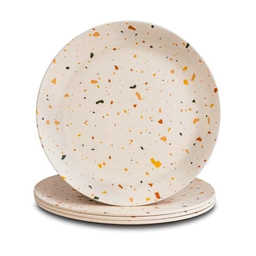 Nook Theory 4 Pack Reusable Bamboo Plates - Non-Toxic Toddler and Kids Plate, Dishwasher Safe, Not Microwavable Dinnerware (Celebration 8")