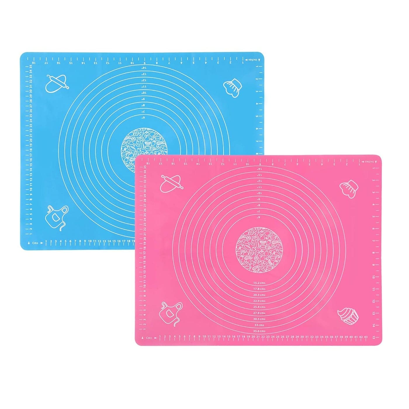 Cutting EDGE Baking Mat Non Stick Stretchable Ideal for Baking Chapati Atta Kneading Pastry Thick and Large Rolling Mat with Measurments Pink Blue Pack of 2 50 X 40 Cm